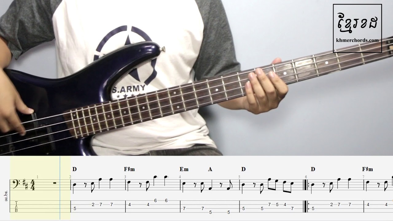 រៀនលេងហ្គីតាបាស លួចស្នេហ៏ដួងច័ន្ទ រស់ សេរីសុទ្ធា Bass Guitar