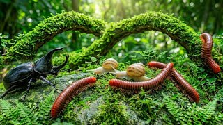Relaxing Nature ASMR: Rhino Beetle Meets a Giant Millipede & Snails 🍃 #NatureASMR #RhinoBeetle