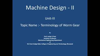 57 Unit III Terminology of Worm gear