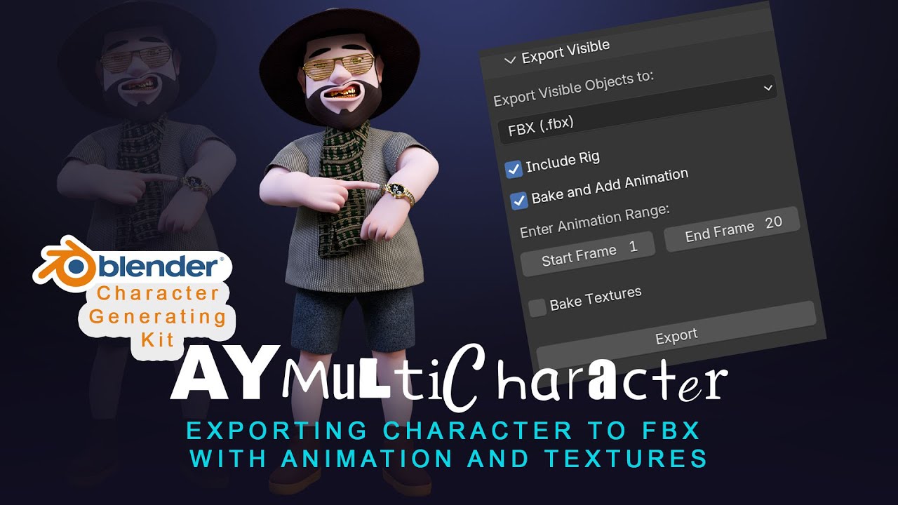 Exporting AYMultiCharacter to FBX with animation and textures - YouTube