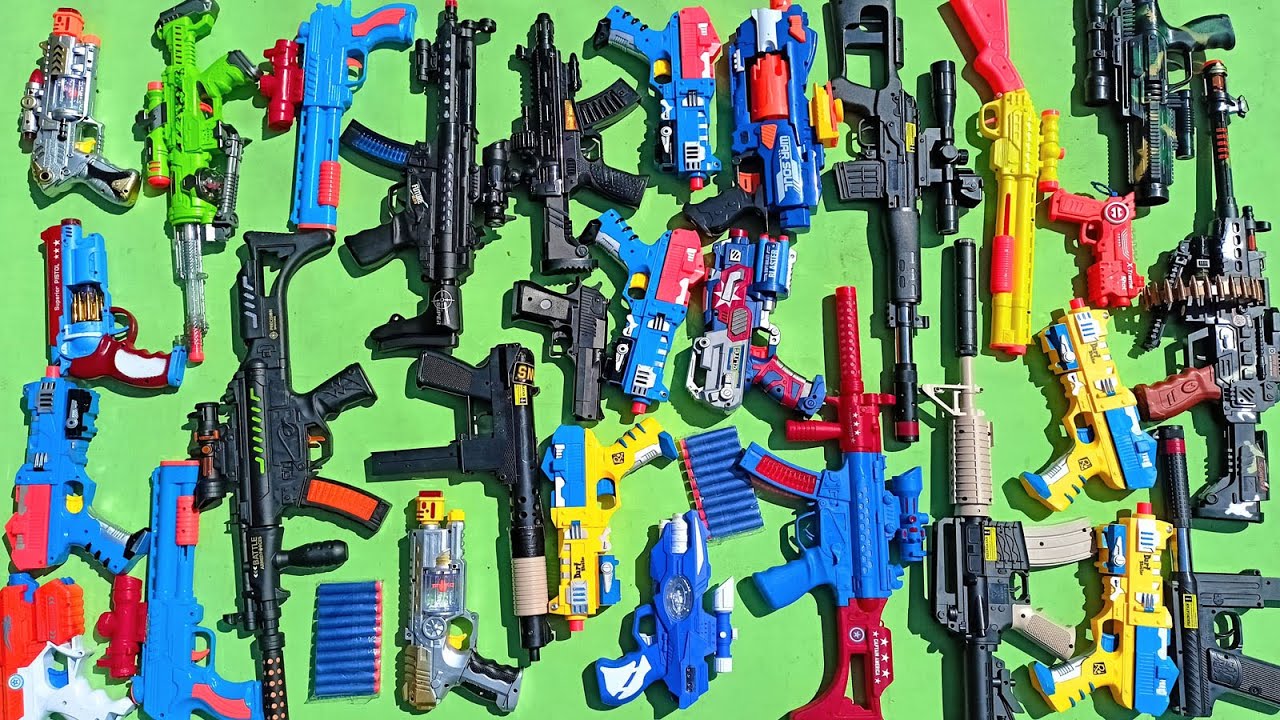 Снайперские винтовки NERF WAR и гелевый бластер, винтовка AK47, снайперская винтовка M16, дробови...