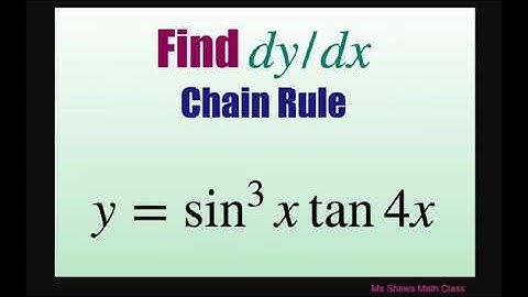 Find the derivative dy/dx using the chain rule for y = sin^3 x tan 4x.
