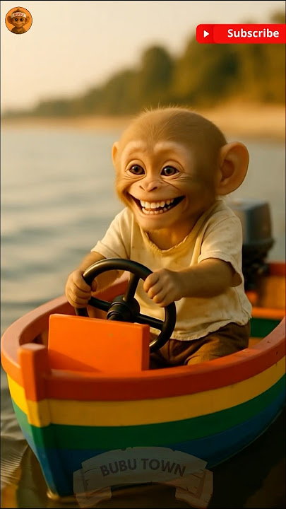 BuBu-small poor baby monkey made his wooden boat.