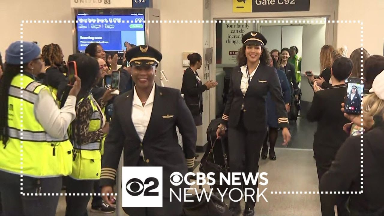 United Airlines all-woman flight crew lands at Newark Airport