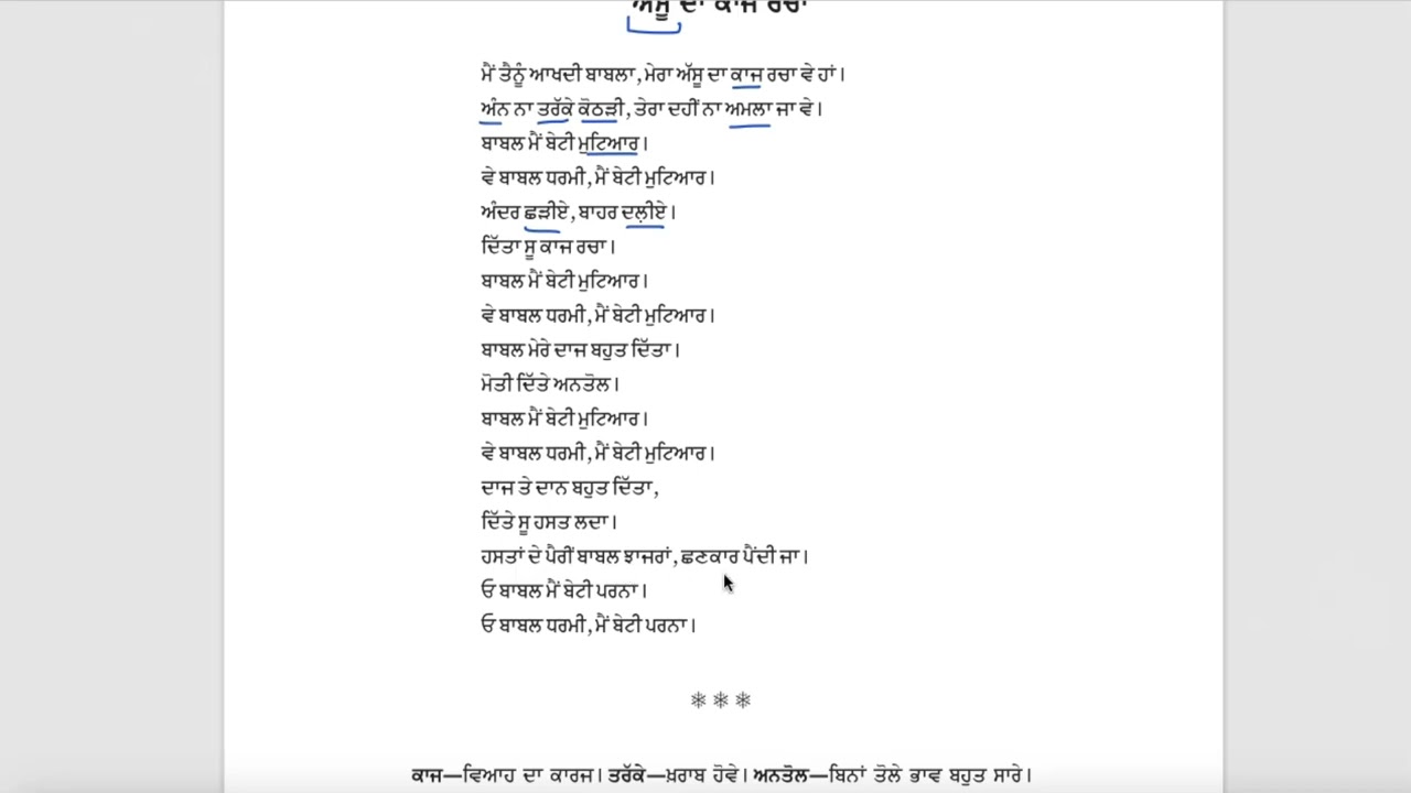 Class 11 PSEB ਲਾਜ਼ਮੀ ਪੰਜਾਬੀ-11 Lesson - 4 ਸੁਹਾਗ (asu da kaj racha) 