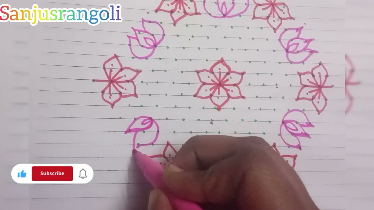 🌺🪷 Creative Lotus flower kolam designs 🌺🪷 #bigkolams #floralrangoli #puvvulumuggu #viralvideo 