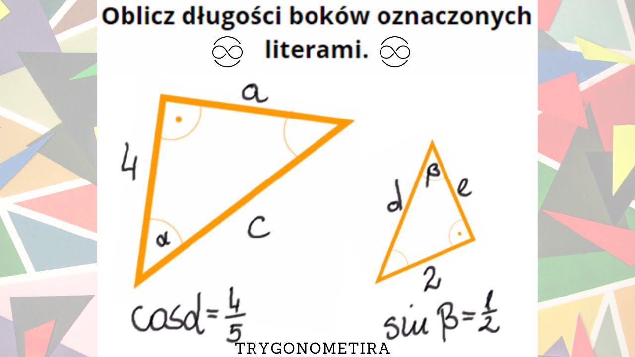 Oblicz długości boków oznaczonych literami, wykorzystując podaną