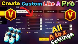 custom all settings|| how to off character skill in custom room in free fire fire 🔥🔥