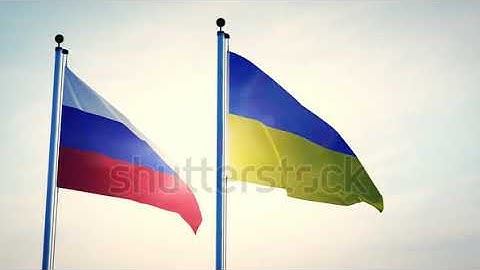 FLAG OF RUSSIA AND UKRAINE WAVING