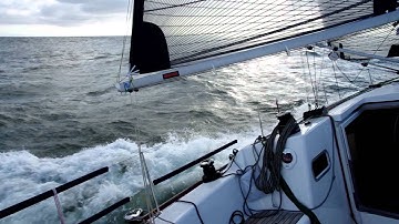 Beneteau First 35 SEVELINA in surf. Norderney to Helgoland. Filmed by PENTAX K5