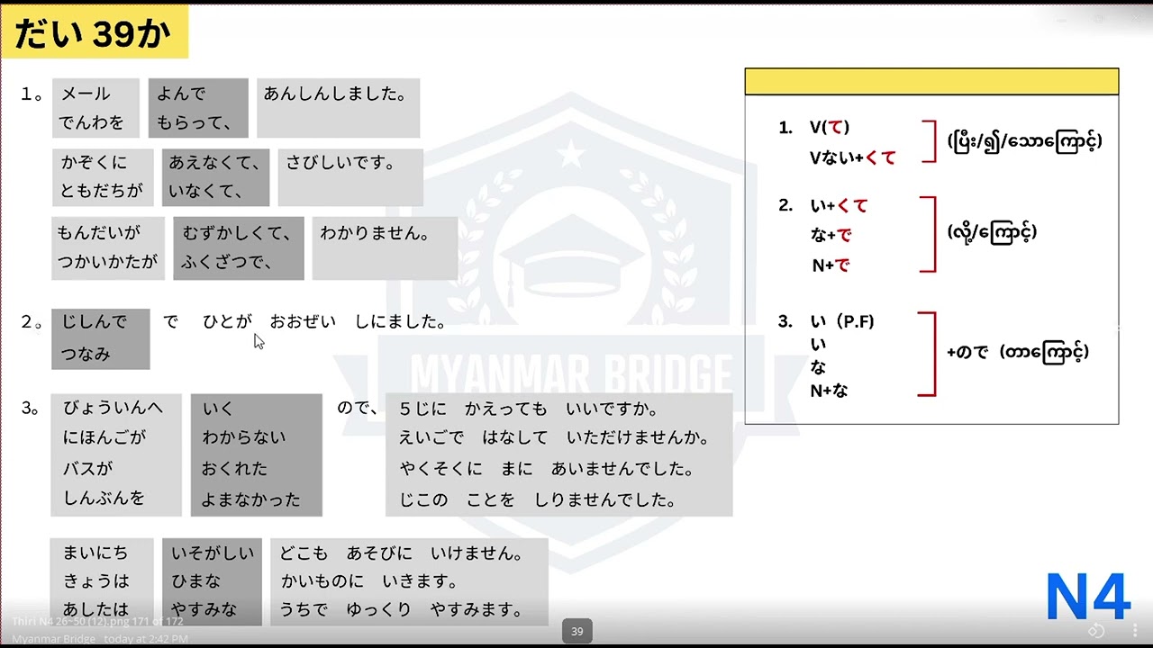 N4 အခန်း 39 Renshuu A Grammar