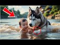 赤ちゃんが溺れている時に捨てられたシベリアンハスキーが現れ、その態度に皆が驚く