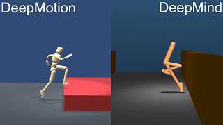 Physics Simulated Parkour AI: DeepMotion vs DeepMind (w. ref motion)