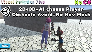 Unity - 2D + 3D - Enemy chases to Player -  with AI Obstacle Avoid - No Nav Mesh - Easy to use