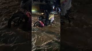 Stuck in a Flood! Motorcyclist Battles Raging Water