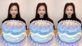 ASMR🍰Eat Blue Cream Cake🍰 (soft and waxy sound) 크림 케ց 먹방 MUKBANG Satisfaction