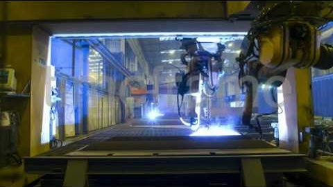 Shipyard robot welding steel, Germany - Time-lapse video
