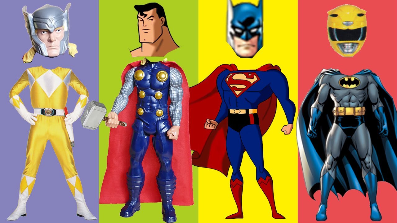 Wrong Heads Superman Batman Thor Power Rangers Parody Finger Family ...