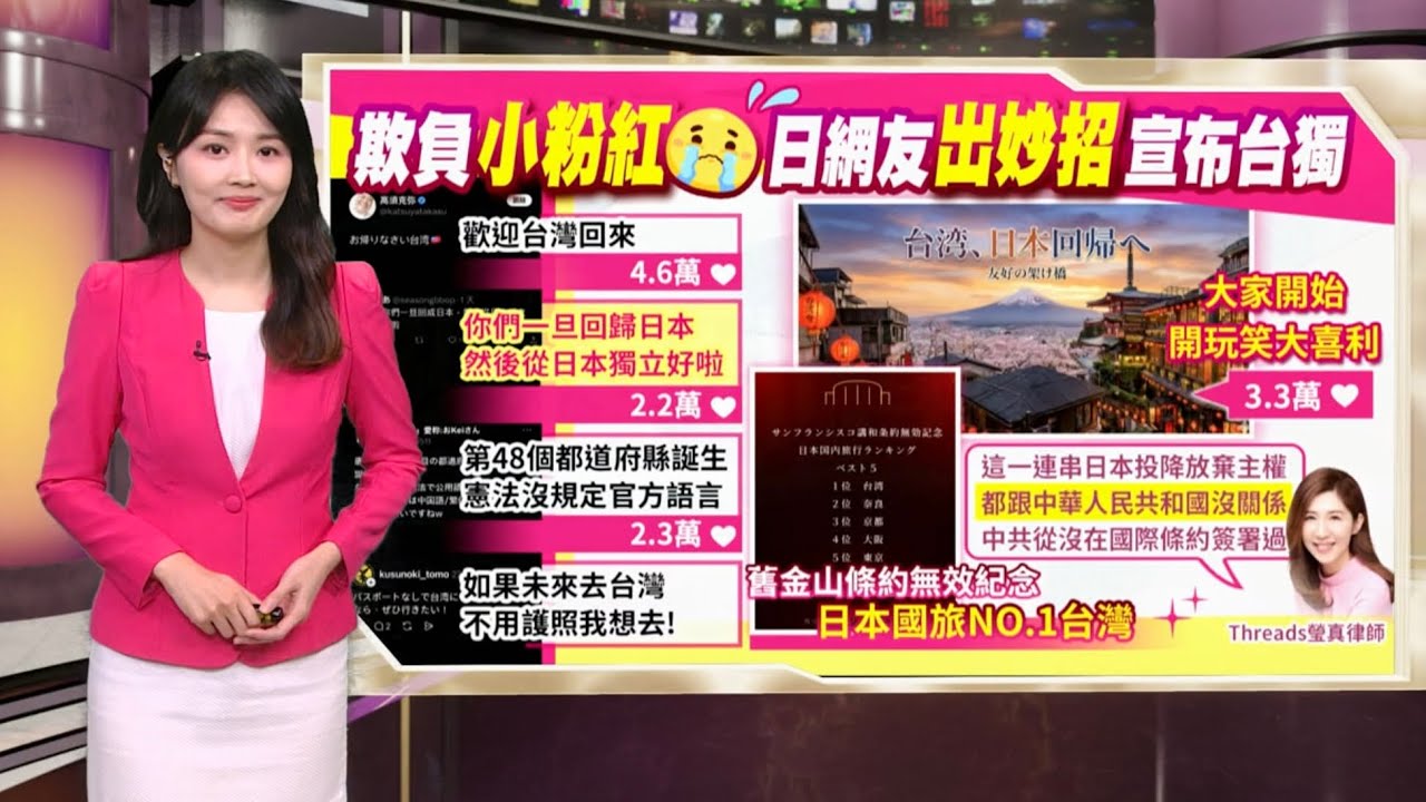 聯手讓小粉紅心碎🥲 台日網友推「這妙招」宣布台獨｜民視新聞主播 劉品薇 縮圖