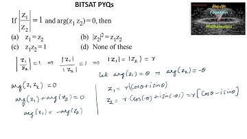If |z1/z2| = 1 and arg(z1.z2) = 0 thenz1z2= |Entrance Exam|VIT|JEE|PYQ|complex numbers|quadratic eq