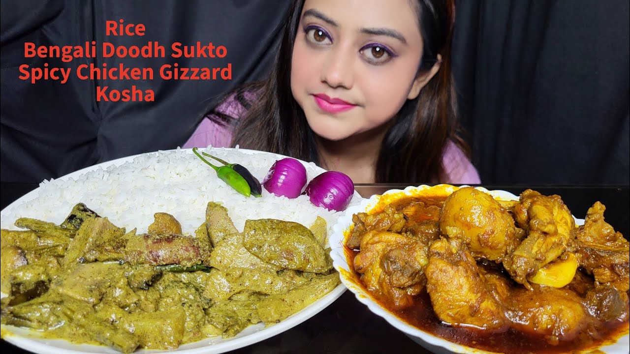 ASMR EATING Rice, Doodh Sukto, Spicy Chicken Gizzard kari | Mukbang | Big Bites | EATING SHOW 