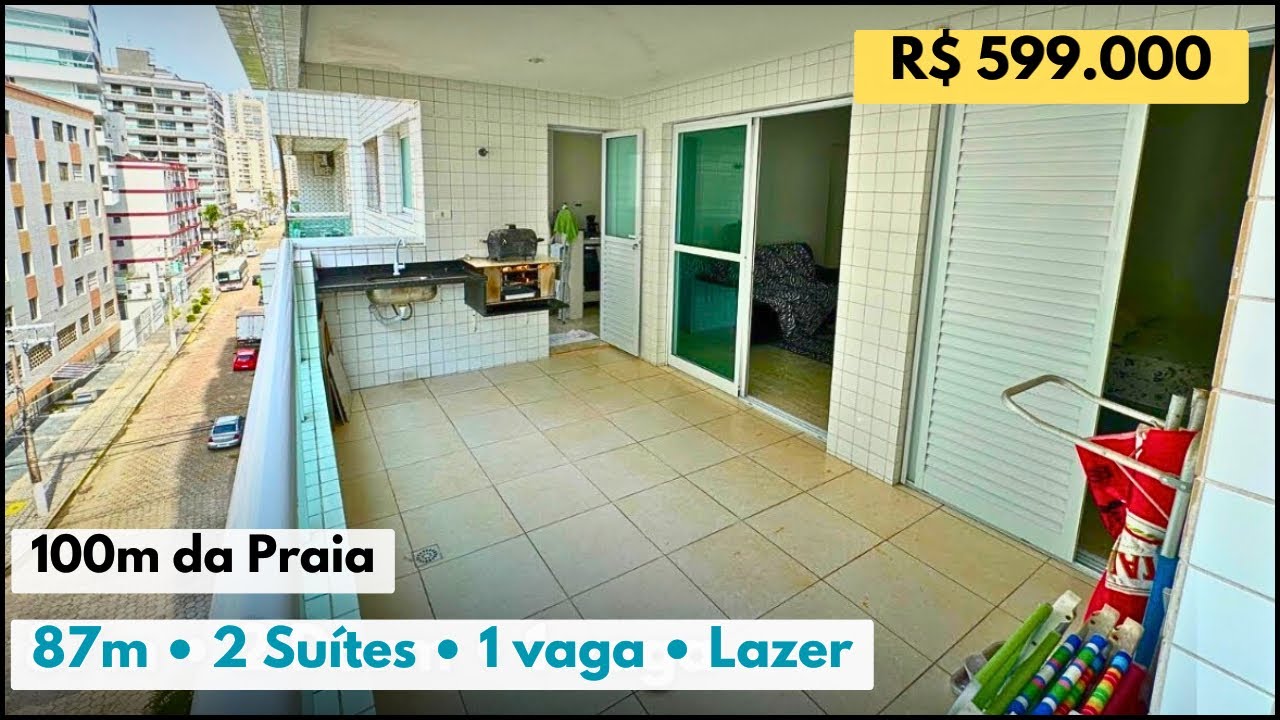 Apartamento com 2 suítes a 100m da praia na Aviação - Praia Grande -SP