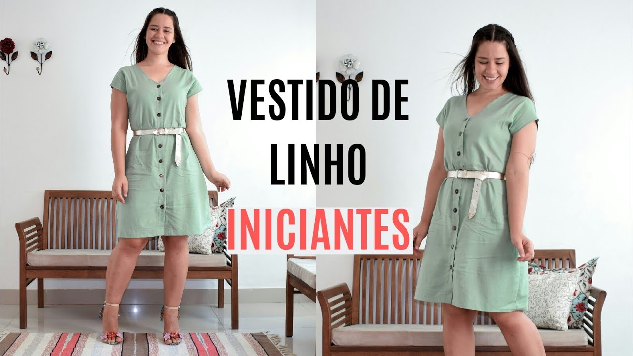 vestido linho com botões na frente