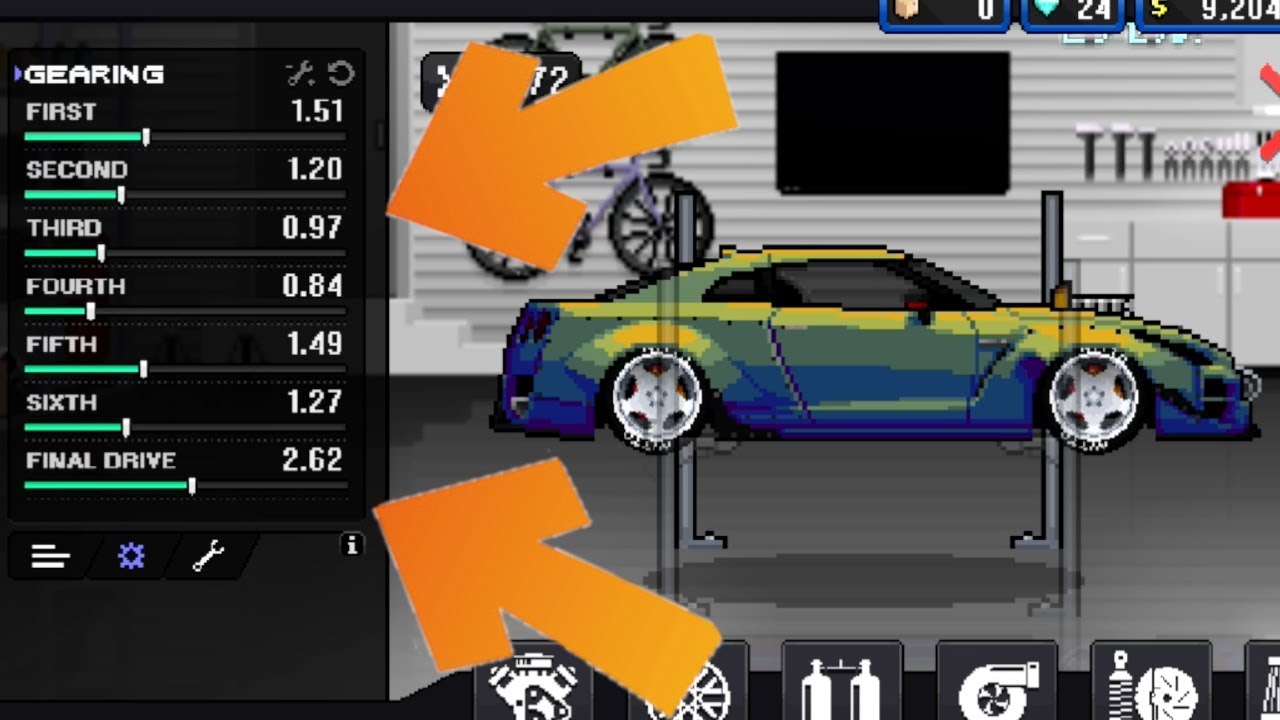 Настройка nissan gtr в pixel car racer