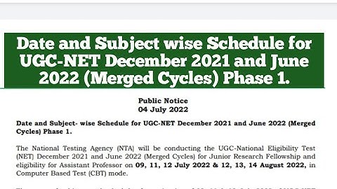 Date and Subject Schedule for UGC-NET December 2021 and June 2022 (Merged  Cycles) Phase 1.