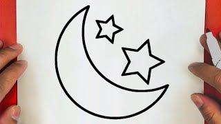 كيف ترسم هلال ونجمة رمضان كريم خطوة بخطوة / رسومات رمضان / رسم سهل / تعليم الرسم للمبتدئين