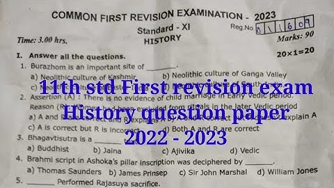 11th std First revision exam History question paper 2023