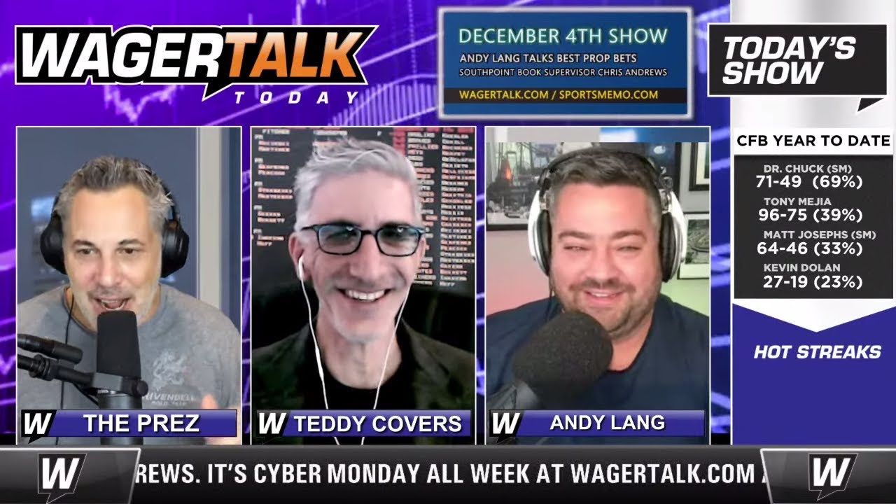Daily Free Sports Picks | NFL Prop Bets and Bookmaker Chris Andrews on WagerTalk Today | Dec. 4
