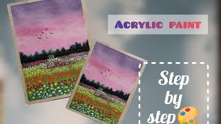 easy flowergarden painting🎨.. step by step #scenery #flowergarden #acrylicpainting