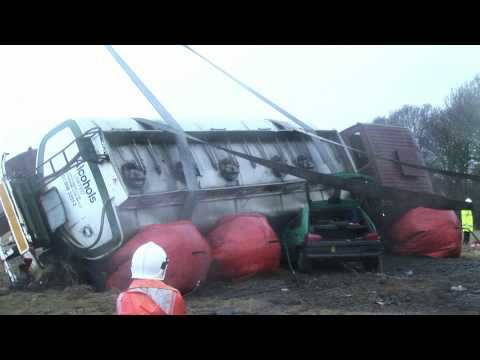 Air Bag Recovery of Rolled Petrol Tanker Exercise