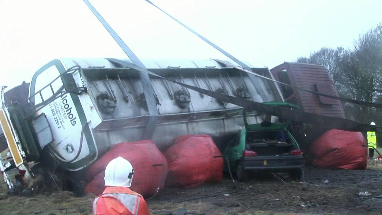Air Bag Recovery of Rolled Petrol Tanker Exercise YouTube