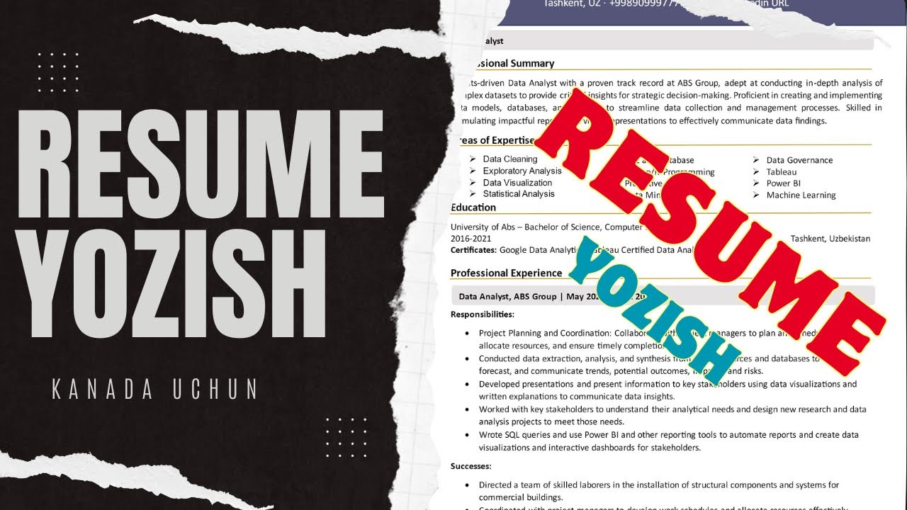 resume yozish tartibi