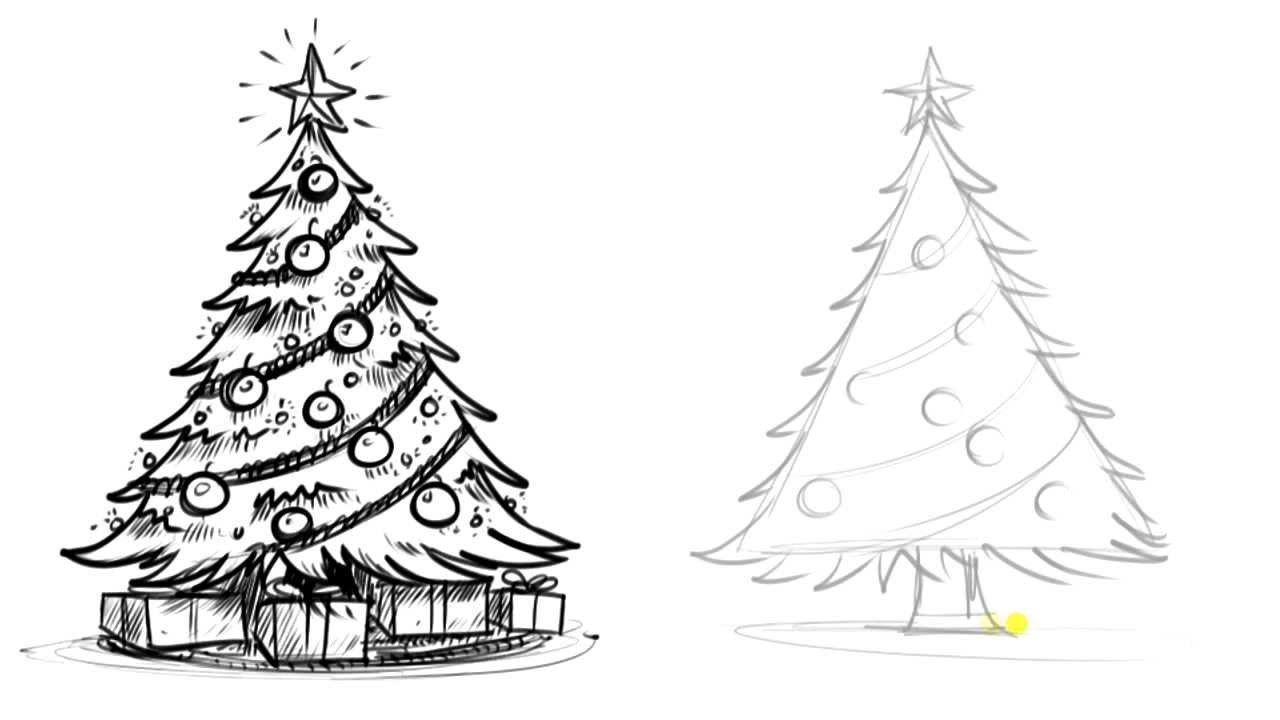 How to draw a realistic christmas tree tutorial. - YouTube