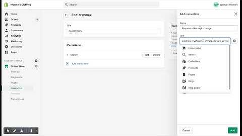How to create a navigation menu for a dedicated Return/Exchange page on your Shopify store.