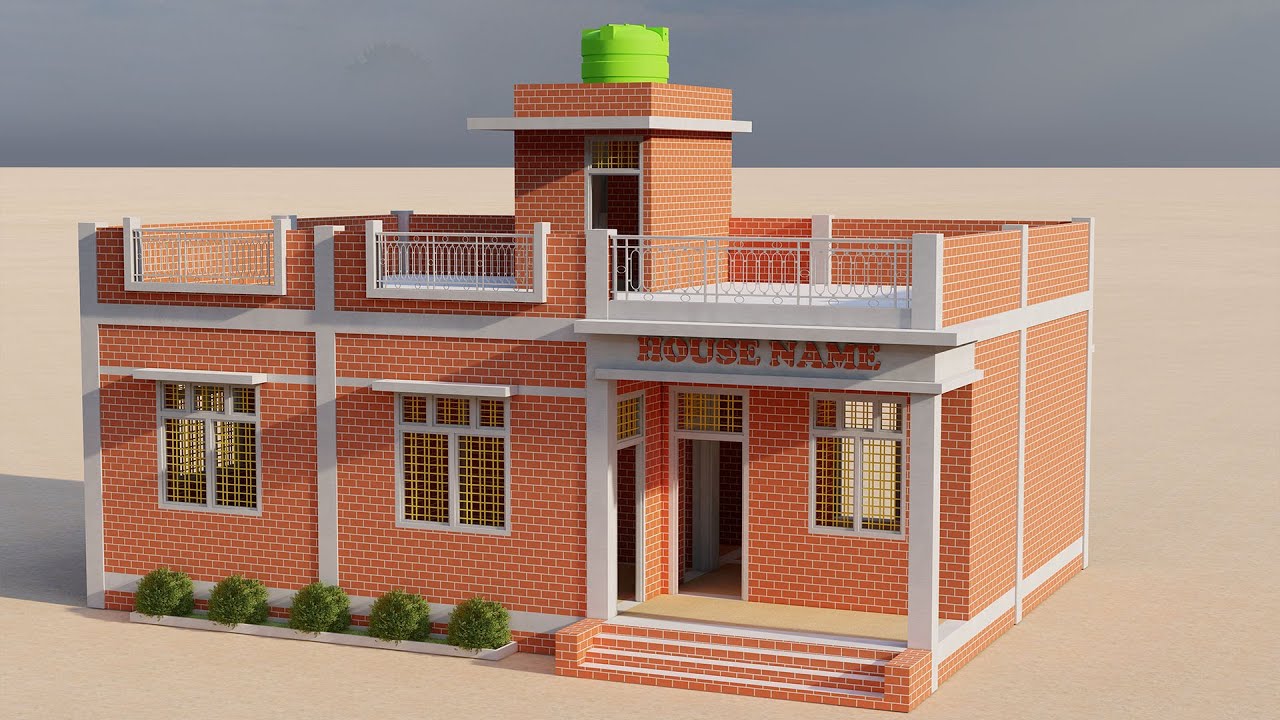 3 Bedroom Village House Design,गांव के लिए देखे 3D में घर ,Best House Elevation