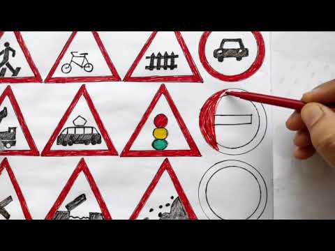 bolalar uchun yo&rsquo;l belgilarini rasmini chizish /Drawing a picture of road signs for children/рисован