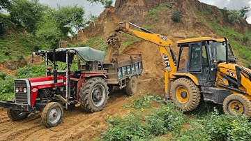 Jcb 3dx Backhoe Machine Loading Mud in Massey Tractors trolley live video