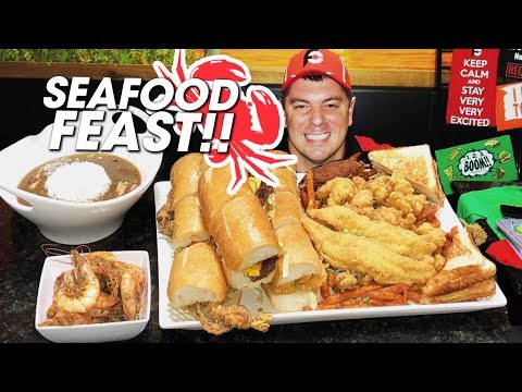 Cajun Seafood Challenge w/ Po' Boy Sandwiches, Gumbo, Shrimp, and Fried Fish!!