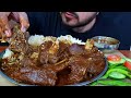 Asmr eating spicy mutton currywhite ricegreen chillisalad  real mukbangno talking