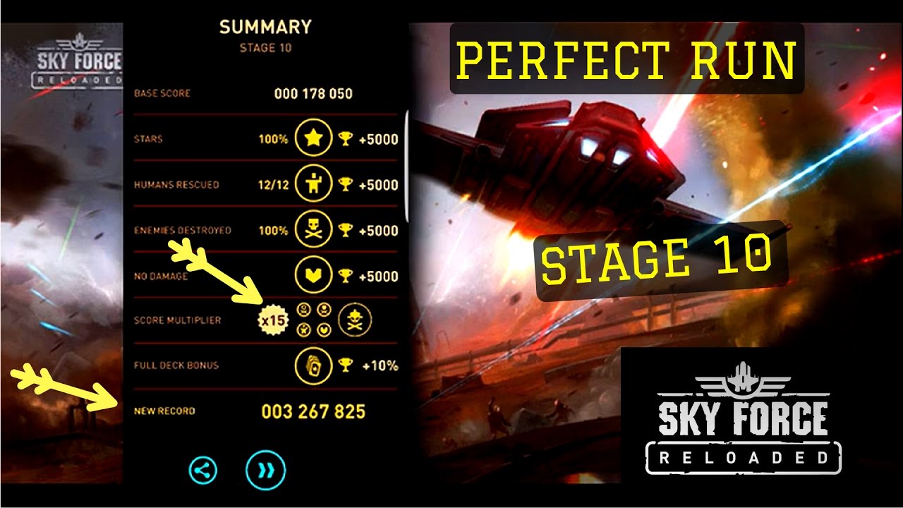 Sky Force Reloaded - Perfect run - Stage 10 Insane - No Power up On Boss - Explained - SnizelSuarez