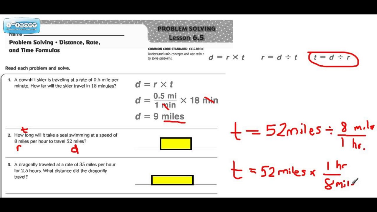 problem solving distance rate and time formulas lesson 6.5 answers