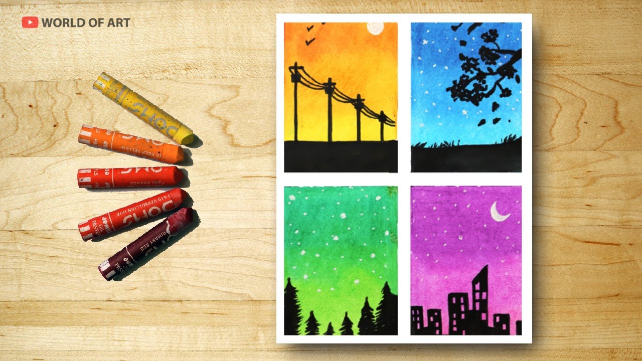 4 Types of scenery drawing | Easy Oil Pastel Drawing | Step by Step ...