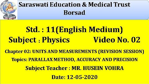 PHYSICS (ENGLISH MEDIUM) CLASS 11| CHAP 02: UNITS AND MEASUREMENTS (RS)(PART-02) ~ BY HUSEIN VOHRA