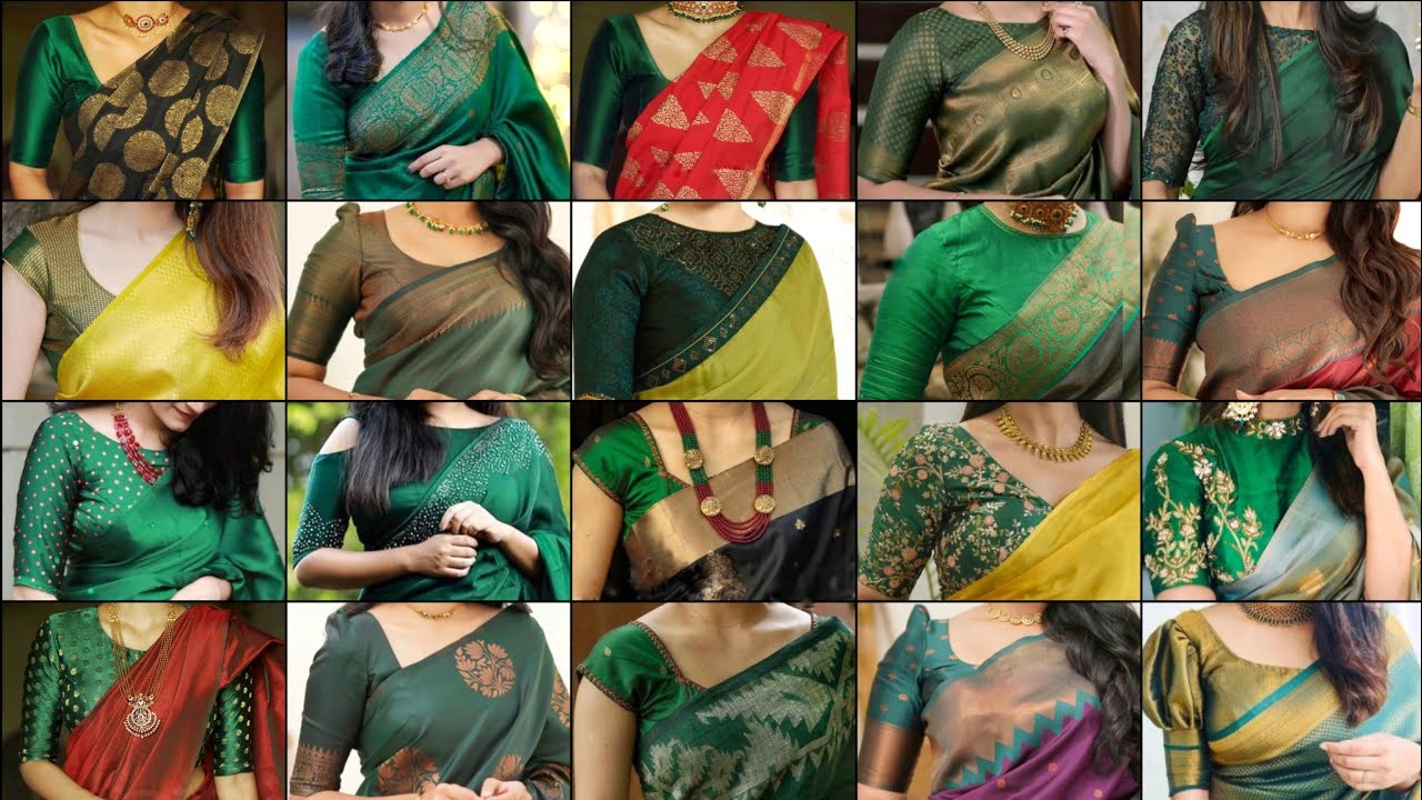 😍💯Beautiful Dark Green Colour Blouse Designs For Silk Sarees|Dark Green ...