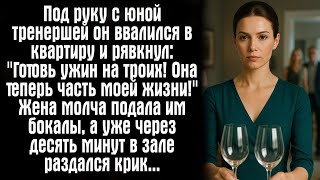 картинка: Под руку с юной тренершей он ввалился в квартиру и рявкнул： ＂Готовь ужин на троих! Она теперь