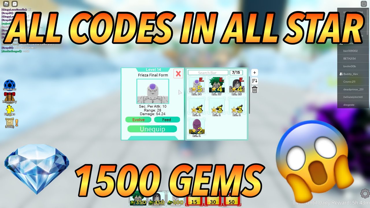 ALL CODES (1500+GEMS) ALL STAR TOWER DEFENSE 🤩 - YouTube.